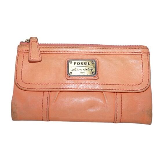 FOSSIL Long Live Vintage Orange Leather Wallet - Picture 1 of 11